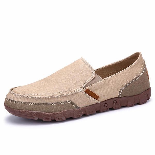 Herr Casual Canvas Slip On Mjuka Utomhuslägenheter Som Andas