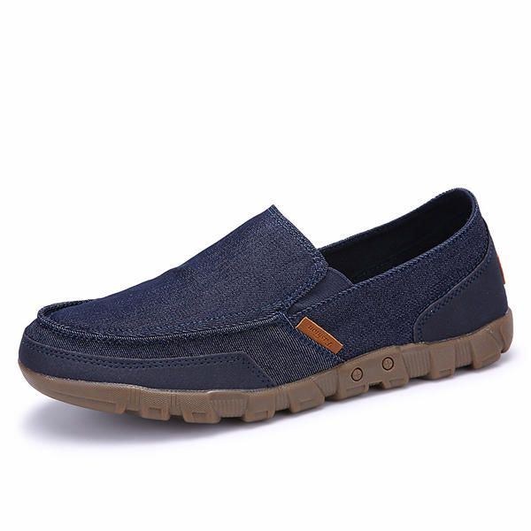 Herr Casual Canvas Slip On Mjuka Utomhuslägenheter Som Andas