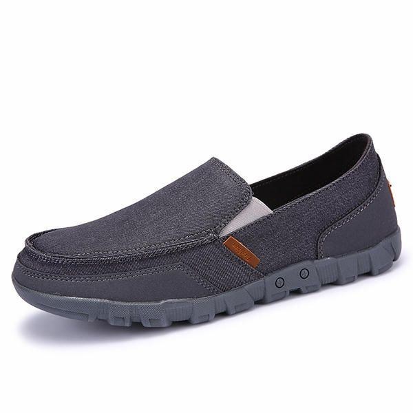 Herr Casual Canvas Slip On Mjuka Utomhuslägenheter Som Andas