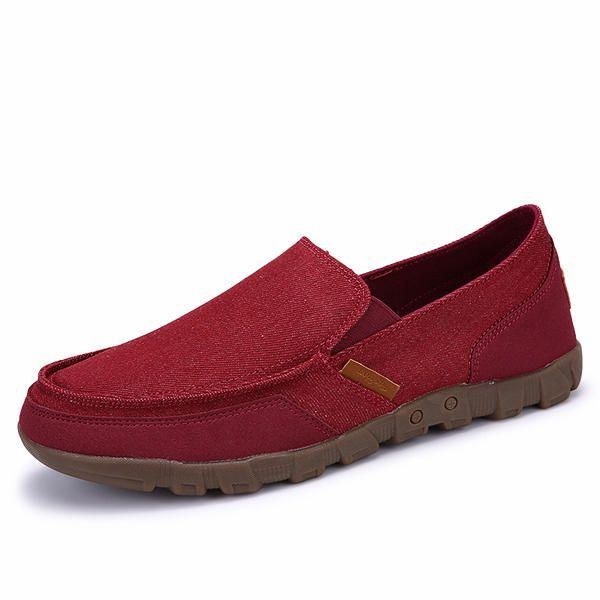 Herr Casual Canvas Slip On Mjuka Utomhuslägenheter Som Andas