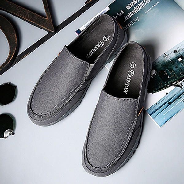 Herr Casual Canvas Slip On Mjuka Utomhuslägenheter Som Andas