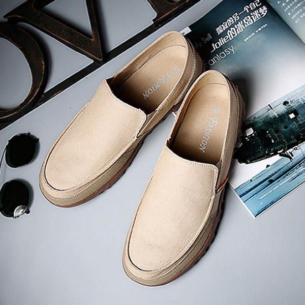 Herr Casual Canvas Slip On Mjuka Utomhuslägenheter Som Andas