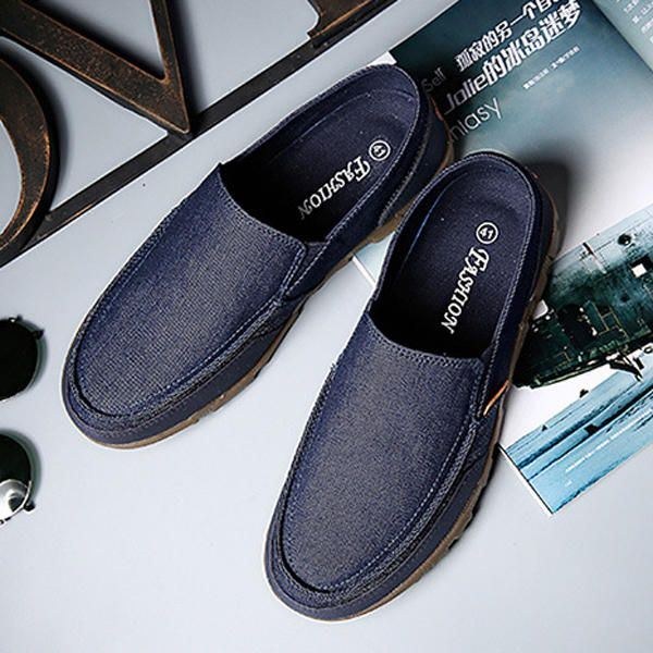 Herr Casual Canvas Slip On Mjuka Utomhuslägenheter Som Andas