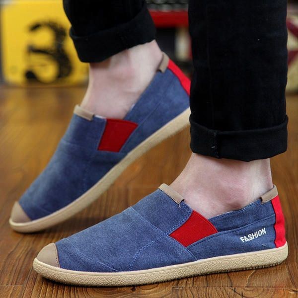 Herr Casual Outdoor Slip On Canvas Bekväma Flats Loafers Skor