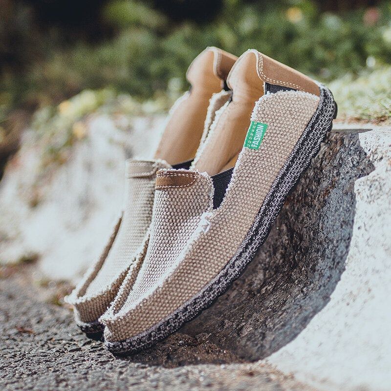 Herr Comfy Canvas Halkfria Andningsbara Slip On Casual Skor