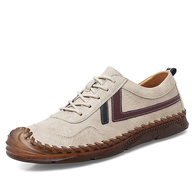 Herr Comfy Läder Bärbar Mjuk Sula Handgjorda Sömmar Casual Flat Shoes