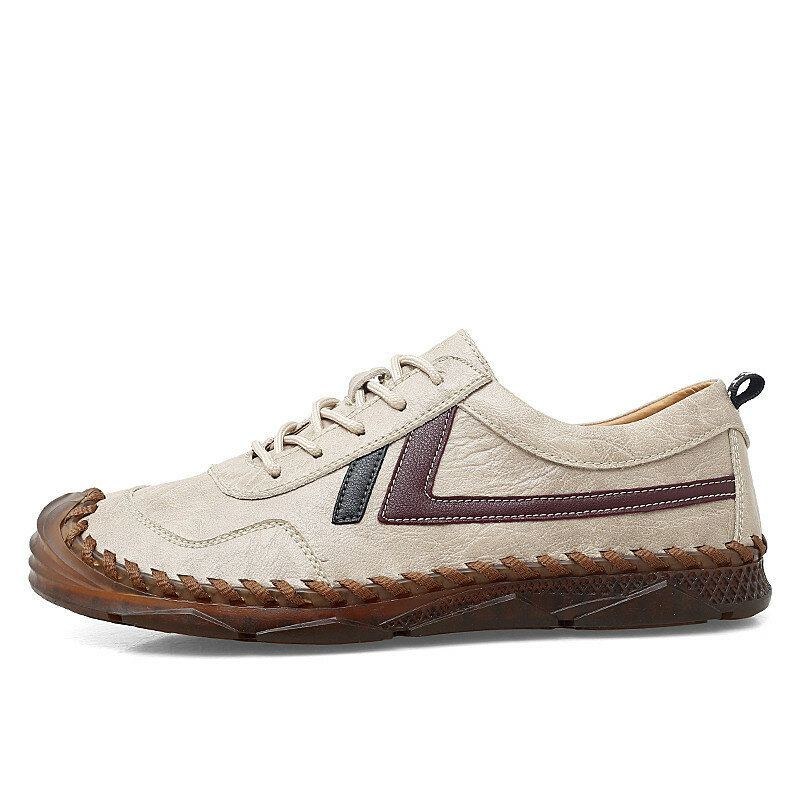 Herr Comfy Läder Bärbar Mjuk Sula Handgjorda Sömmar Casual Flat Shoes