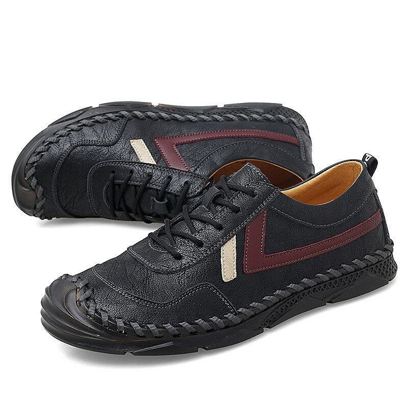 Herr Comfy Läder Bärbar Mjuk Sula Handgjorda Sömmar Casual Flat Shoes