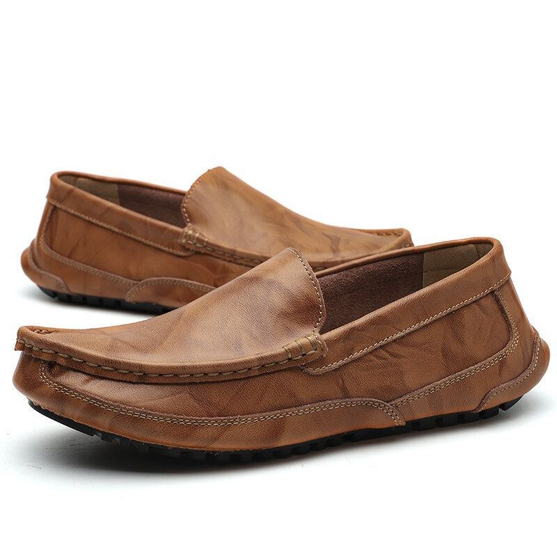 Herr Comfy Leather Loafers Halkfri Mjuk Sula Casual Slip On Flat Shoes