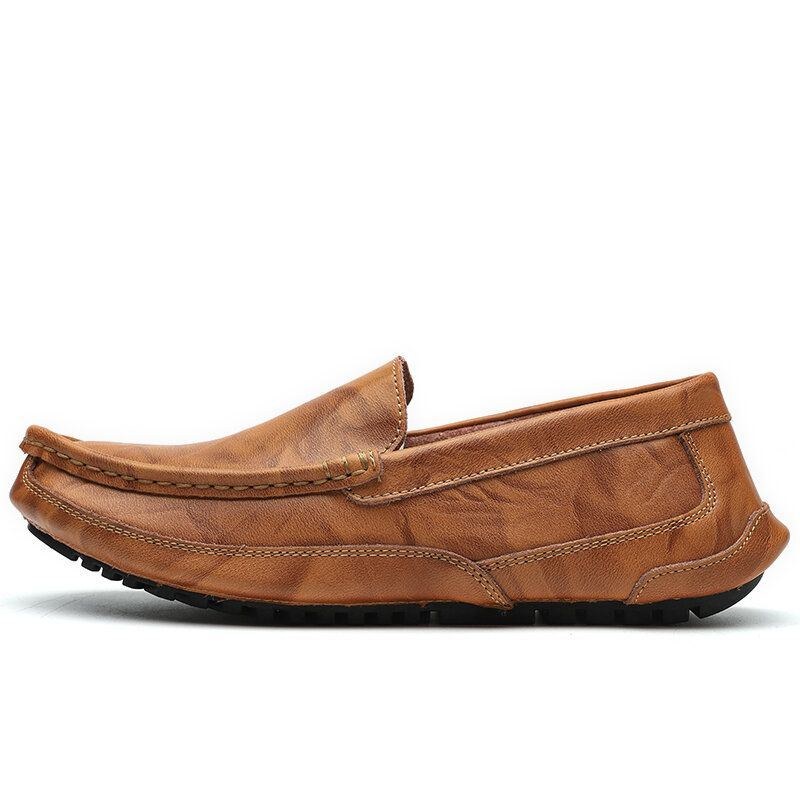 Herr Comfy Leather Loafers Halkfri Mjuk Sula Casual Slip On Flat Shoes