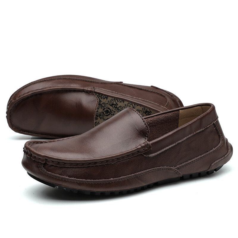 Herr Comfy Leather Loafers Halkfri Mjuk Sula Casual Slip On Flat Shoes