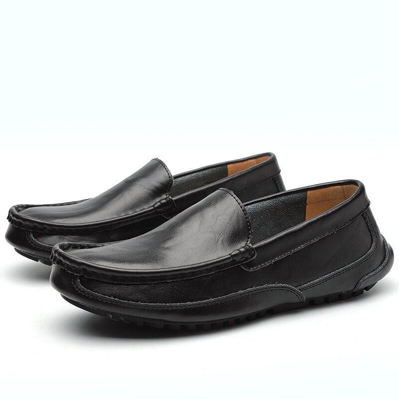 Herr Comfy Leather Loafers Halkfri Mjuk Sula Casual Slip On Flat Shoes