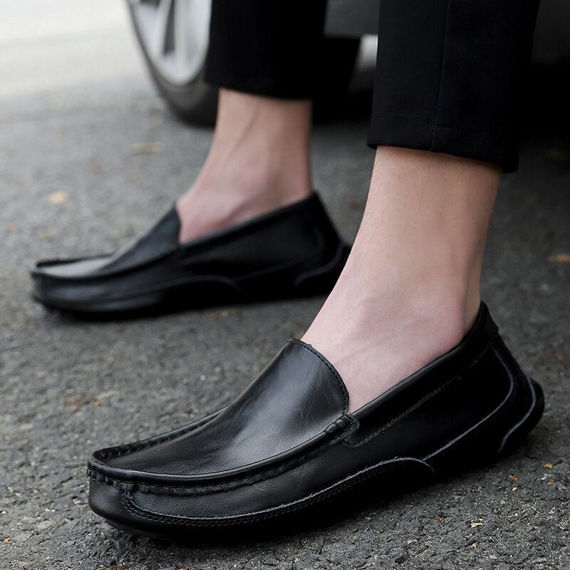 Herr Comfy Leather Loafers Halkfri Mjuk Sula Casual Slip On Flat Shoes