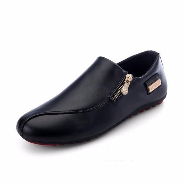 Herr Flats Shoes Slip On Casual Bekväm Läder Dragkedja Loafers Skor