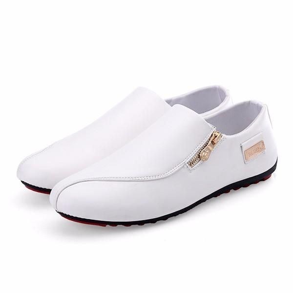 Herr Flats Shoes Slip On Casual Bekväm Läder Dragkedja Loafers Skor