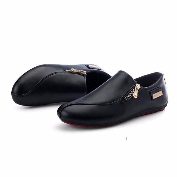 Herr Flats Shoes Slip On Casual Bekväm Läder Dragkedja Loafers Skor