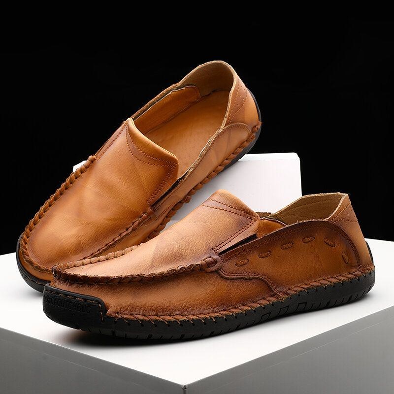 Herr Halksäkra Handsömmar Casual Slip On Läderskor