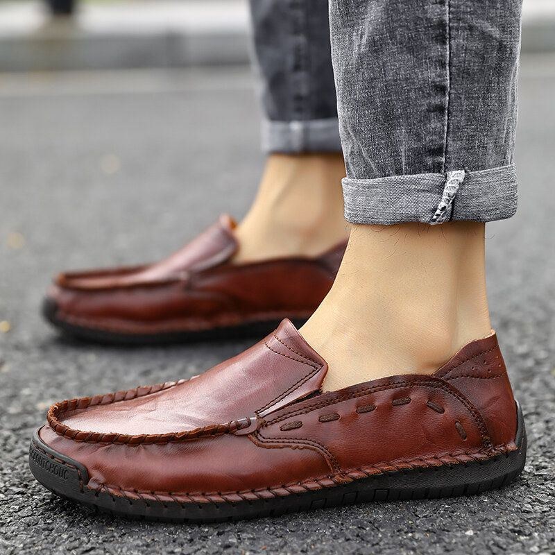 Herr Halksäkra Handsömmar Casual Slip On Läderskor