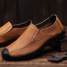 Herr Handsömmar Kohud Läder Mjuka Elastiska Slip On Casual Skor