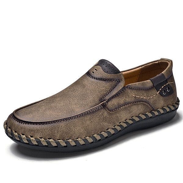 Herr Handsömmar Läder Slip On Mjuk Sula Casual Skor