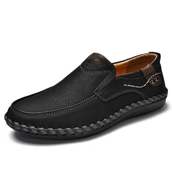 Herr Handsömmar Läder Slip On Mjuk Sula Casual Skor