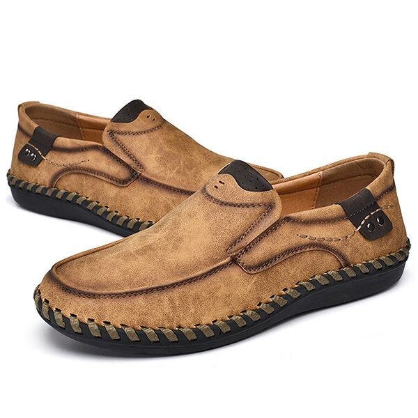 Herr Handsömmar Läder Slip On Mjuk Sula Casual Skor