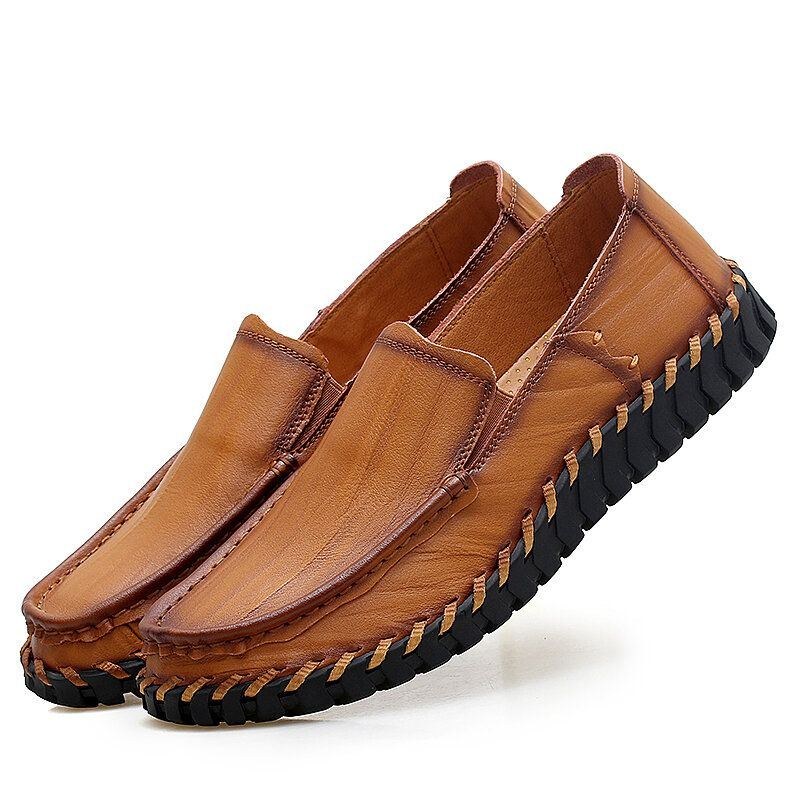 Herr Kohud Läder Ihåligt Andas Handsömmar Mjuk Sula Slip On Casual Skor