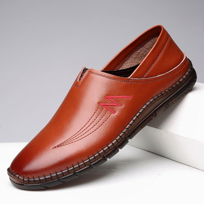 Herr Kohud Lädersömmar Mjuk Slip On Casual Loafers