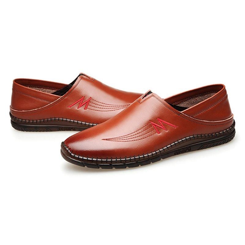 Herr Kohud Lädersömmar Mjuk Slip On Casual Loafers