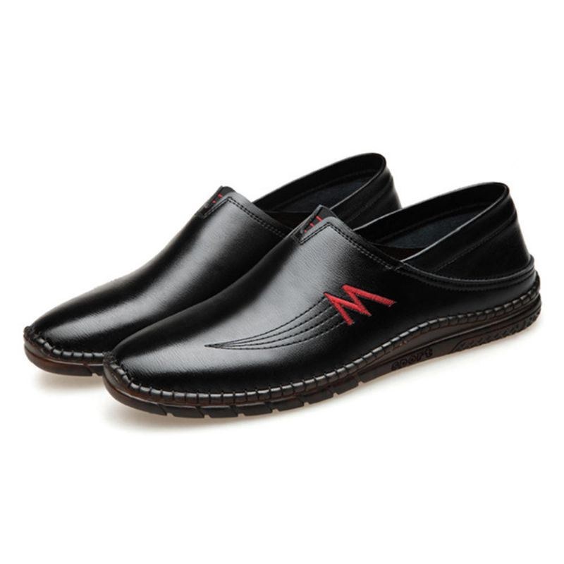 Herr Kohud Lädersömmar Mjuk Slip On Casual Loafers