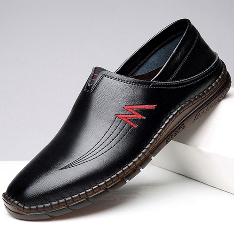 Herr Kohud Lädersömmar Mjuk Slip On Casual Loafers