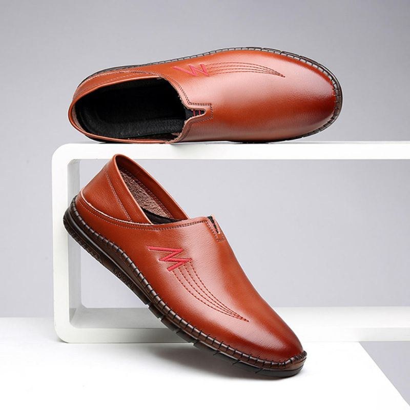 Herr Kohud Lädersömmar Mjuk Slip On Casual Loafers