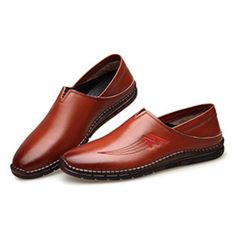 Herr Kohud Lädersömmar Mjuk Slip On Casual Loafers