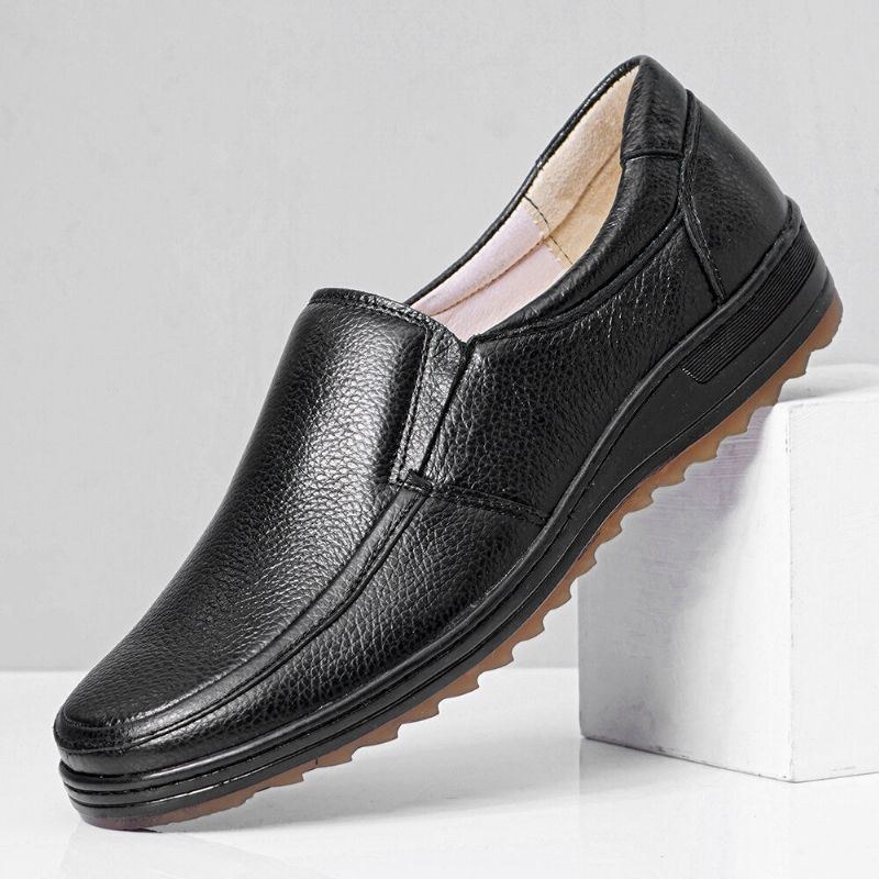 Herr Läder Andas Mjuk Sula Halkfri Bekväma Slip On Casual Business Skor