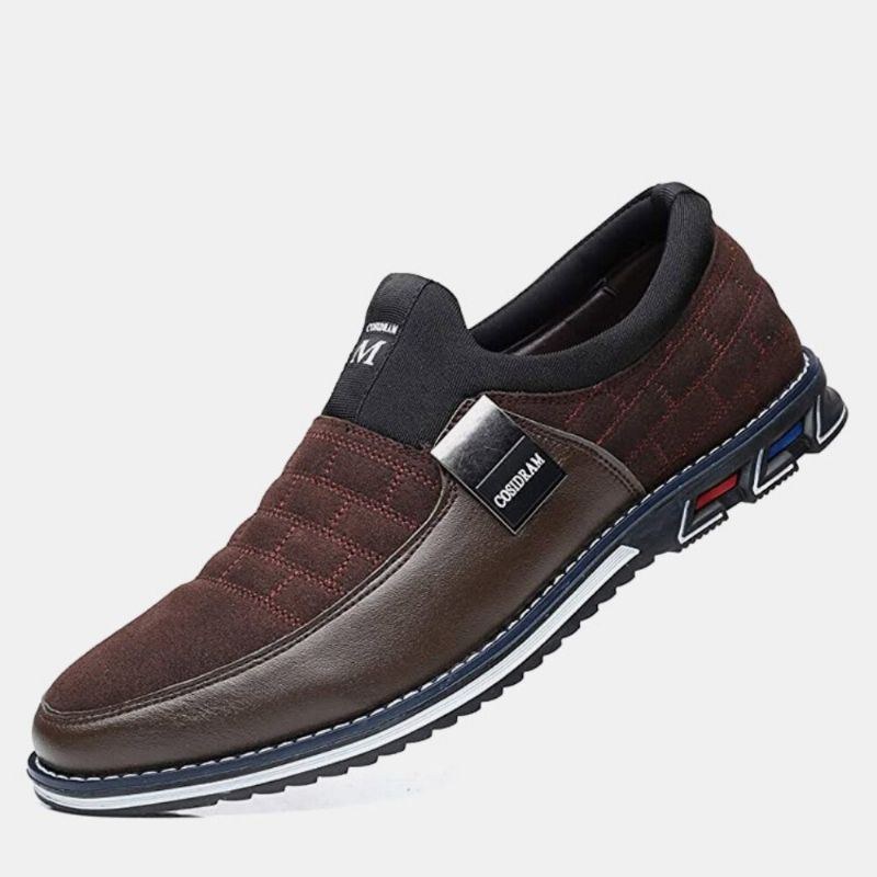 Herr Läder Andas Mjuk Sula Mocka Splicing Brief Slip On Casual Business Skor