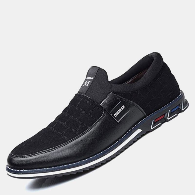 Herr Läder Andas Mjuk Sula Mocka Splicing Brief Slip On Casual Business Skor