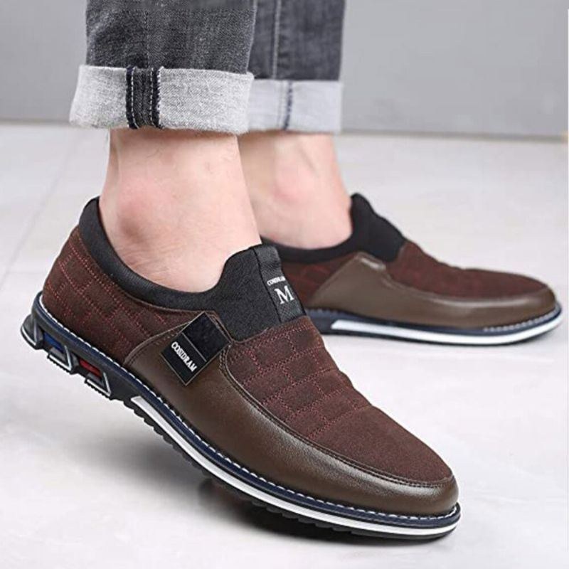 Herr Läder Andas Mjuk Sula Mocka Splicing Brief Slip On Casual Business Skor