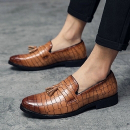 Herr Läder Andas Mjuk Sula Retro Crocodile Grain Slip On Casual Skor