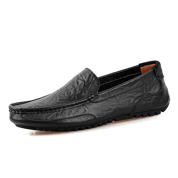 Herr Läder Casual Driving Slip On Outdoor Platt Mjuk Bekväma Loafers Skor