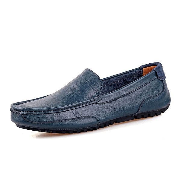 Herr Läder Casual Driving Slip On Outdoor Platt Mjuk Bekväma Loafers Skor