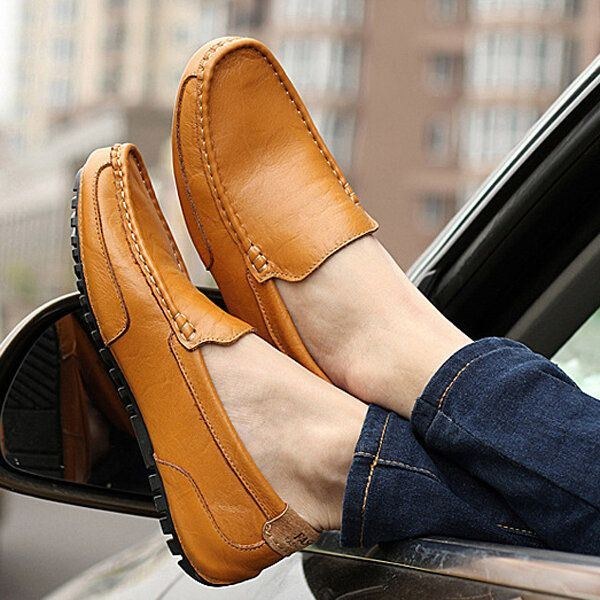 Herr Läder Casual Driving Slip On Outdoor Platt Mjuk Bekväma Loafers Skor