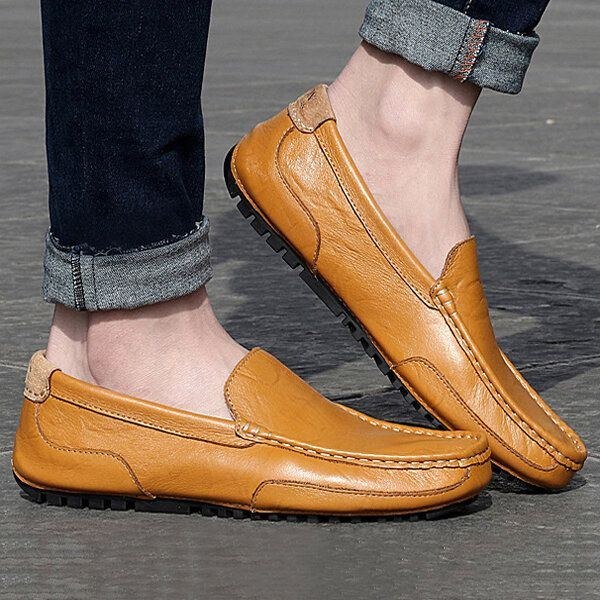 Herr Läder Casual Driving Slip On Outdoor Platt Mjuk Bekväma Loafers Skor