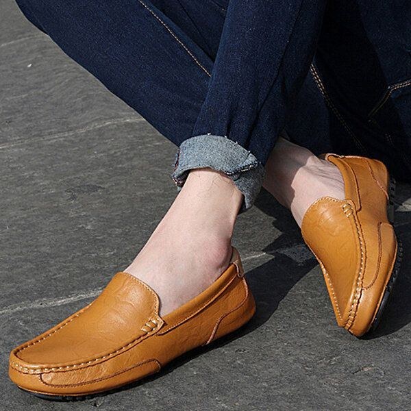 Herr Läder Casual Driving Slip On Outdoor Platt Mjuk Bekväma Loafers Skor