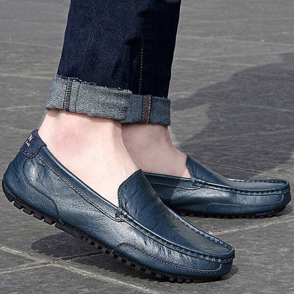 Herr Läder Casual Driving Slip On Outdoor Platt Mjuk Bekväma Loafers Skor