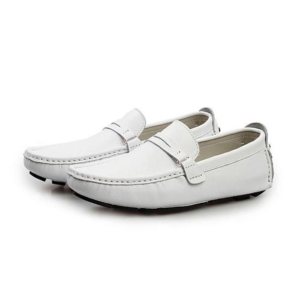 Herr Läder Casual Driving Utomhus Mjuka Flats Loafers Skor