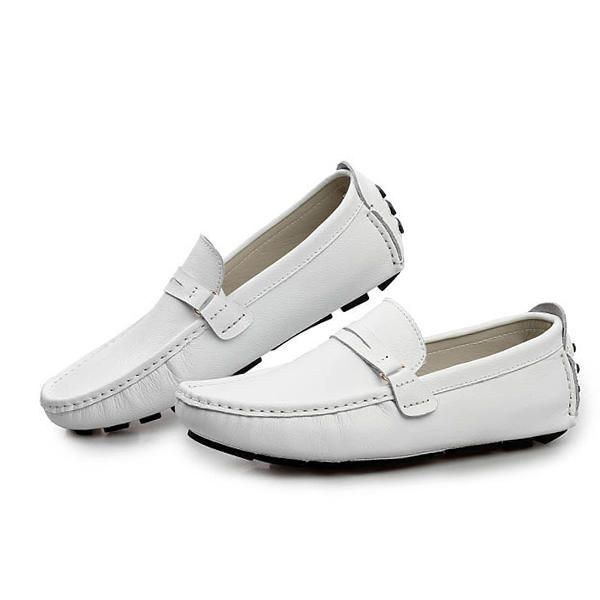 Herr Läder Casual Driving Utomhus Mjuka Flats Loafers Skor