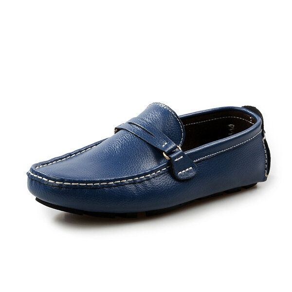 Herr Läder Casual Driving Utomhus Mjuka Flats Loafers Skor