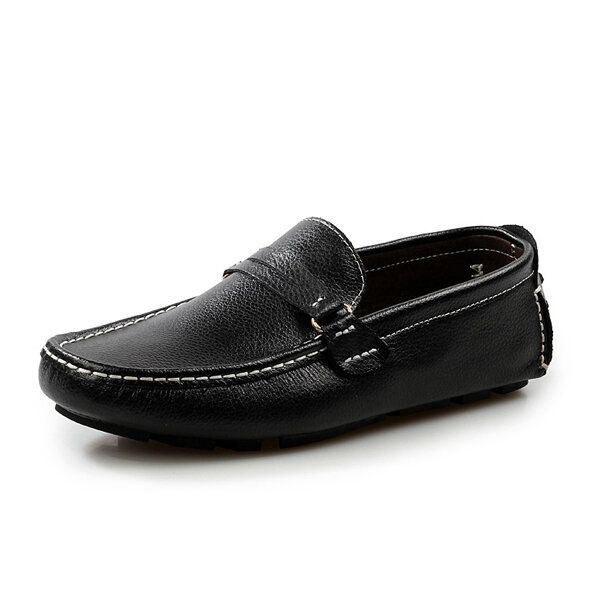 Herr Läder Casual Driving Utomhus Mjuka Flats Loafers Skor