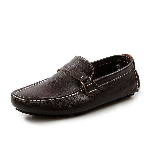 Herr Läder Casual Driving Utomhus Mjuka Flats Loafers Skor