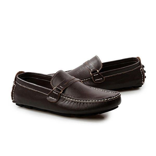 Herr Läder Casual Driving Utomhus Mjuka Flats Loafers Skor